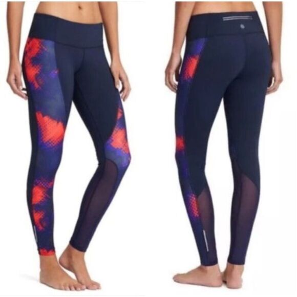 Athleta Electro Cobalt Blue Ankle Mesh Workout Run Athletic Leggings | Size M - Picture 1 of 9